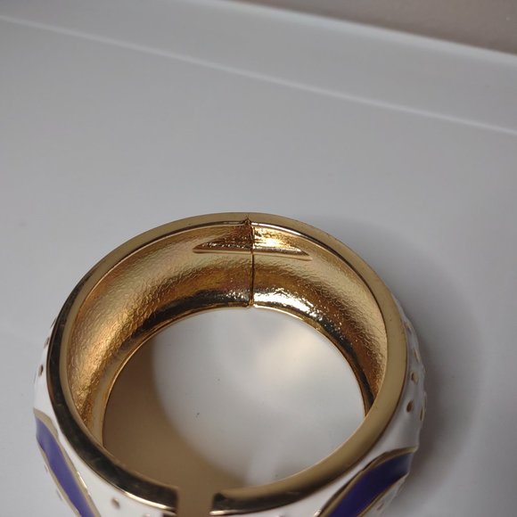 White, Purple, And Gold Tone 7 Inch Hinged Bangle - Picture 5 of 11